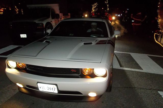 White Dodge Challenger at night
